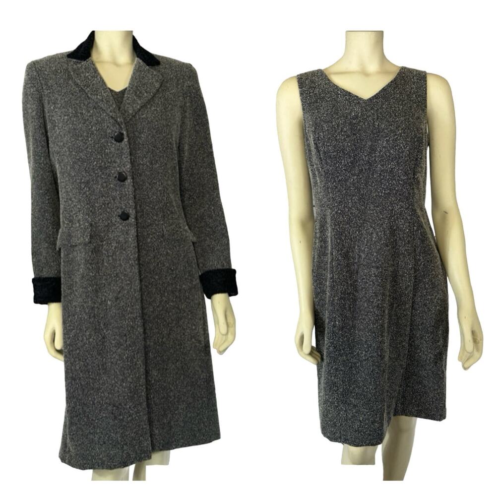 DANNY & NICOLE 2 PIECE Boucle Sleeveless dress & coat blacl & cream set SIZE 6